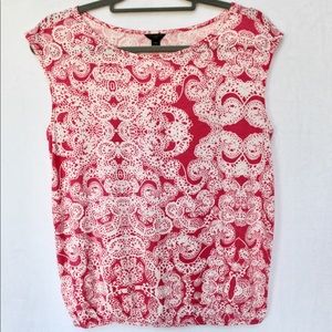 Ann Taylor Pink & White Cap Sleeve Top Size MP